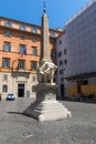 Panorama with Elephant Obelisk and Pantheon in city of Rome, Italy