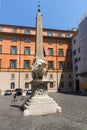 Panorama with Elephant Obelisk and Pantheon in city of Rome, Italy