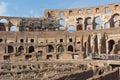 Panorama of inside part of Colosseum in city of Rome, Italy