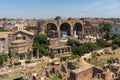 Panoramic view from Palatine Hill to ruins of Roman Forum in city of Rome, Italy Royalty Free Stock Photo