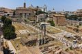 ROME, ITALY - JUNE 24, 2017: Panoramic view from Palatine Hill to ruins of Roman Forum in city of Rome Royalty Free Stock Photo