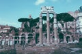 Panoramic view of temple of Venus Genetrix is ruined temple and forum of Caesar