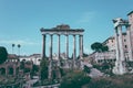 Panoramic view of temple of Vespasian and Titus is located in Rome Royalty Free Stock Photo