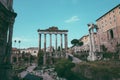 Panoramic view of temple of Vespasian and Titus is located in Rome Royalty Free Stock Photo