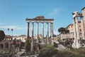 Panoramic view of temple of Vespasian and Titus is located in Rome Royalty Free Stock Photo