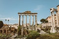 Panoramic view of temple of Vespasian and Titus is located in Rome Royalty Free Stock Photo