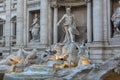 Sunset view of People visiting Trevi Fountain Fontana di Trevi in city of Rome, Italy