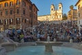 Sunset view of Spanish Steps and Piazza di Spagna in city of Rome, Italy Royalty Free Stock Photo