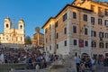 Sunset view of Spanish Steps and Piazza di Spagna in city of Rome, Italy Royalty Free Stock Photo