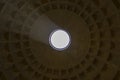 Rome, Italy - June 16 2019: An almost symetric portrait of the roof of the Pantheon in Rome, Italy.