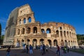 The sun sets on the Colosseum in Rome, Italy, the largest ancient amphitheatre ever built, during a cloudless summer day Royalty Free Stock Photo