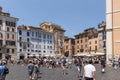 Tourists in front of Fountain in front of Pantheon in city of Rome, Italy Royalty Free Stock Photo