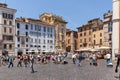 Tourists in front of Fountain in front of Pantheon in city of Rome, Italy Royalty Free Stock Photo