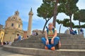 Rome, ITALY - JUNE 01: Tourists in Piazza Venezia and Victor Emmanuel II Monument in Rome, Italy on June 01, 2016 Royalty Free Stock Photo