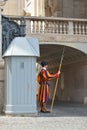 Rome, ITALY - JUNE 01: Vatican Swiss guard in Vatican, Rome, Italy on June 01, 2016 Royalty Free Stock Photo