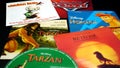 Cd OST of DISNEY films. black background. Soundtracks known for the oscars, grammy won and the various stars that have participate