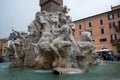 Close view details of the fountain of the four Rivers with Egyptian obelisk in Piazza Navona, Rome, Italy