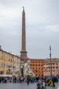 Close view details of the fountain of the four Rivers with Egyptian obelisk in Piazza Navona, Rome, Italy Royalty Free Stock Photo