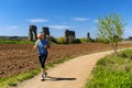 Man runs and trains on the public park