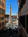 Rome, Italy, March 15th 2023 The spring sunny day neat Traian Column Cezar