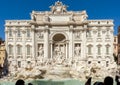 Tourists in front of the magnificent `Trevi Fountain. ` Some take pictures, others do selfies. Royalty Free Stock Photo