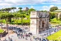 ROME, ITALY - MAY 6, 2019: Arc of Constantine and Palatine Hill. View from Colosseum. Rome, Italy. Royalty Free Stock Photo