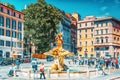 ROME, ITALY- MAY 08, 2017: Beautiful landscape urban and historical view of the Rome, street, people, tourists on it. The Triton
