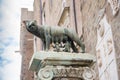 ROME, ITALY - MAY 3, 2019: The bronze statue of the Capitoline Wolf Lupa Capitolina feeding Romulus founder of Rome and Remus