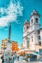 ROME, ITALY - MAY 08, 2017 : Church Monastic Brotherhood of Jerusalem`s Sisters and Trinity of the Mountains with Obelisk