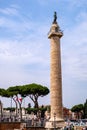 Column of Trajan Colonna Traiana aside Fori Imperiali at Foro Traiano and Piazza Venezia square in city center of Rome in Italy