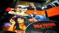 Detail of CD and artwork of OST of the film PULP FICTION. Second film by director Quentin Tarantino