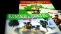 Detail of CD and artwork of OST of the films Italian comic duo BUD SPENCER and TERENCE HILL. Active from 1968 to 1985