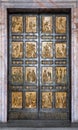 Holy Door - Porta Sancta - symbolic bronze entrance to St. Peter Basilica San Pietro in Vatican city district of Rome in Italy