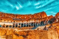 ROME, ITALY - MAY 08, 2017 : Inside The Amphitheater Of Coliseum In Rome- One Of Wonders Of The World  In The Morning Time