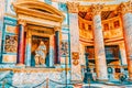 ROME, ITALY - MAY 09, 2017 : Inside interior of the Pantheon, is a former Roman temple, now a church, in Rome with tourists.Italy Royalty Free Stock Photo