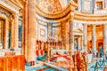 ROME, ITALY - MAY 09, 2017 : Inside interior of the Pantheon, is a former Roman temple, now a church, in Rome with tourists.Italy Royalty Free Stock Photo