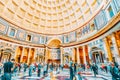ROME, ITALY - MAY 09, 2017 : Inside interior of the Pantheon, is a former Roman temple, now a church, in Rome with tourists.Italy Royalty Free Stock Photo
