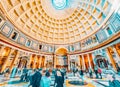 ROME, ITALY - MAY 09, 2017 : Inside interior of the Pantheon, is a former Roman temple, now a church, in Rome with tourists, Italy Royalty Free Stock Photo