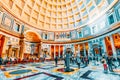 ROME, ITALY - MAY 09, 2017 : Inside interior of the Pantheon, is a former Roman temple, now a church, in Rome with tourists.Italy Royalty Free Stock Photo