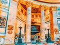 ROME, ITALY - MAY 09, 2017 : Inside interior of the Pantheon, is a former Roman temple, now a church, in Rome with tourists, Italy Royalty Free Stock Photo