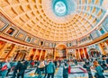 ROME, ITALY - MAY 09, 2017 : Inside interior of the Pantheon, is a former Roman temple, now a church, in Rome with tourists, Italy Royalty Free Stock Photo