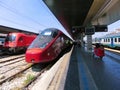 Rome, Italy - May 01, 2014: Modern high speed train at the platform of the railway station at Rome