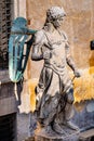 Original statue of Michael the Archangel in front of Castel Sant`Angelo Saint Angel Castle in historic center of Rome in Italy Royalty Free Stock Photo