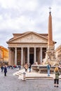 ROME, ITALY - MAY 05, 2019: Pantheon and Fontana del Pantheon with monumental obelisk on Piazza della Rotonda, Rome