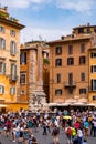 Pantheon Fountain and Macuteo Egyptian obelisk in front of Pantheon ancient Roman temple at Piazza della Rotonda in Rome in Italy Royalty Free Stock Photo