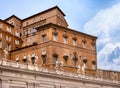 Papal Apostolic Palace above St. PeterÃ¢â¬â¢s square, Piazza San Pietro, aside of St. Peter Basilica in Vatican city of Rome in Italy Royalty Free Stock Photo