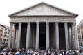 Rome, Italy - May 01, 2018: Portico of ancient roman pantheon temple with corinthian columns