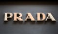 Rome, Italy - May 13, 2018: Prada logo on brand`s store in Rome.