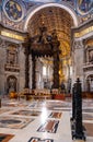 Presbytery and apse with St. Peter`s Baldachin in St. Peter`s Basilica, San Pietro of Vatican City in Rome in Italy Royalty Free Stock Photo