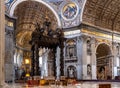 Presbytery and apse with St. Peter`s Baldachin in St. Peter`s Basilica, San Pietro of Vatican City in Rome in Italy Royalty Free Stock Photo